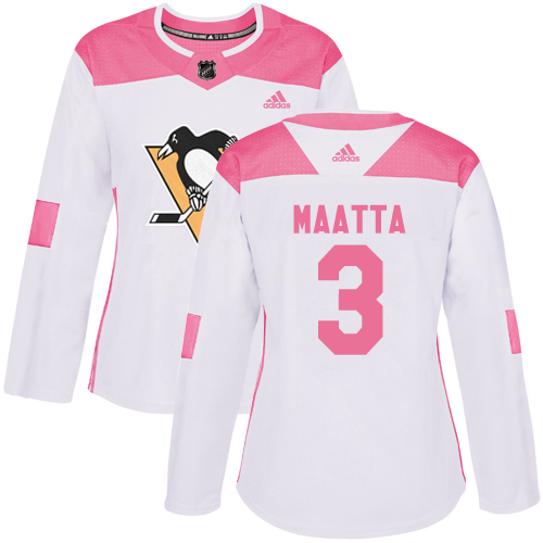 Adidas Penguins #3 Olli Maatta White/Pink Authentic Fashion Women's Stitched NHL Jersey - Click Image to Close